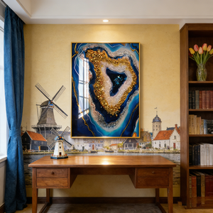<span class=keywords><strong>Peinture</strong></span> murale abstraite LED grand format en porcelaine cristalline, <span class=keywords><strong>motif</strong></span> bleu abstrait encadré, pour décoration intérieure, vente en gros - Product Image 5