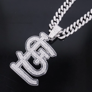 Custom Luxury Mens Cardinals Silver & Gold Plated Cuban Link <b>Chain</b> Full <b>Iced</b> Out Crystal Baseball Tournament Pendant - Product Image 2
