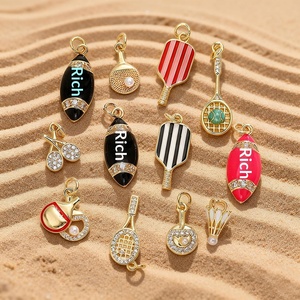 จี้รูปไม้แร็กเก็ต/รักบี้/แบดมินตัน ลายหยดน้ำมันทองแดงมุก ยี่ห้อจินหยวน สำหรับทำเครื่องประดับ DIY - Product Image 1