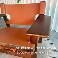 Fauteuil individuel vintage en bois massif, style nordique minimaliste, en cuir de selle, pour salon, chaise de chasse, fauteuil de bureau, balcon