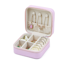 Estuche de Joyería Cuadrado Portátil de Alta Gama, Cierre Magnético, Tela de Cuero Sintético Rosa Claro, Diseño con Cierre de Cremallera, Múltiples Ganchos para Pendientes - Product Image 1