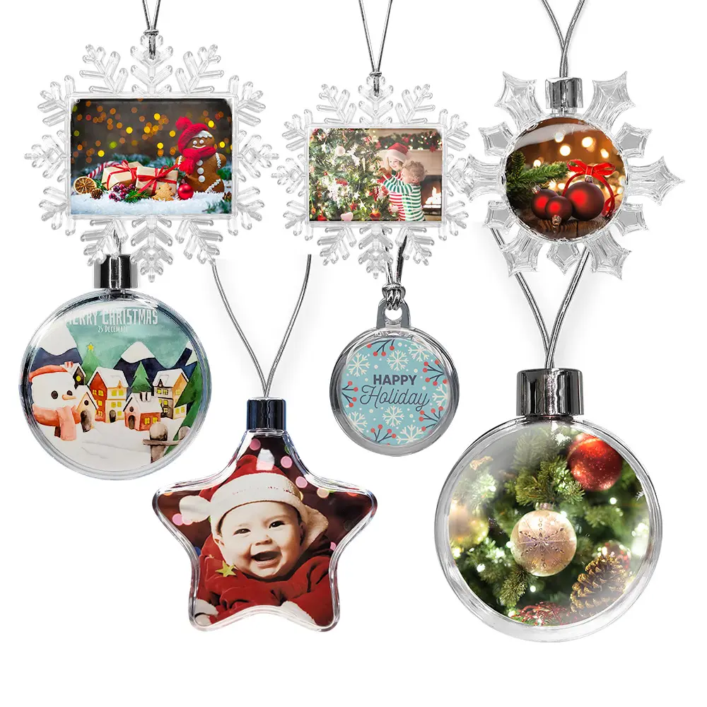 Christmas Ball Sublimation Blank Santa Ornament Transparent Plastic Aluminum Custom Print Photo Santa tree balls decoration