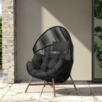 Sofá individual de ratán PE para exteriores, silla de huevo con marco de metal de mimbre PE, silla de salón con soporte para jardín y terraza