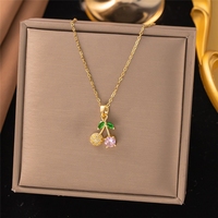 Rode kersen aardbei fruit hanger ketting roestvrij staal verguld zirkoon set trendy stijl cadeau voor vrouwen sieraden