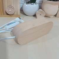 Support de lampe LED 3D ovale moderne en bois de hêtre massif USB, base de veilleuse personnalisable, lumière blanche chaude à intensité variable pour salon, certifié CE