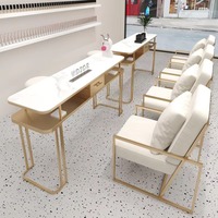 JINCHENG Bureau de soin des ongles dépoussiéreur à double station Table pour ongles Salon de beauté ensemble de chaises Table de manucure