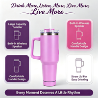 Tumbler Speaker Bluetooth 40oz, Mug Perjalanan Vakum Isolasi Stainless Steel dengan Sedotan dan Tutup, Logo Custom Grosir