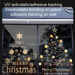 Giáng sinh Trang trí cửa sổ Cảnh sắp xếp Nhãn dán Trung tâm mua sắm Cây thông Noel vàng Cửa kính Nhãn dán tĩnh điện - Product Image 5