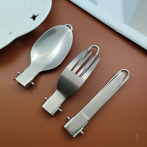 <span class=keywords><strong>Vajilla</strong></span> de viaje portátil, juego de cubiertos plegables de acero inoxidable, cuchara, cuchillo y tenedor con bolsa de almacenamiento para acampar, Picnic al aire libre - Product Image 3
