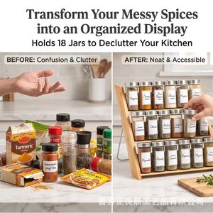 Wooden <b>Spice</b> <b>Rack</b> 3 Tier 14.5in Height Airtight <b>Jars</b> Kitchen Countertop Organizer - Product Image 5
