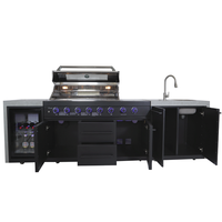 Luxueux nouveau style en acier inoxydable noir 6 brûleurs cuisine extérieure barbecue gril à gaz finition enduite de poudre pour la cuisine de fête en plein air