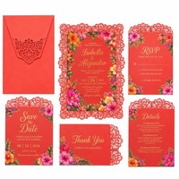 Invitación para Quinceañera Española |   Lámina Brillante con Diseño Floral Vibrante, Corte Láser Personalizado, Venta al por Mayor para Latinoamérica