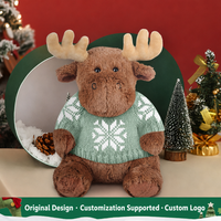 Peluche Élan de Noël Brodé Kawaii Adorable en Coton Doux avec Rembourrage en Coton PP - Jouet Anti-Stress Unisexe pour Anniversaire