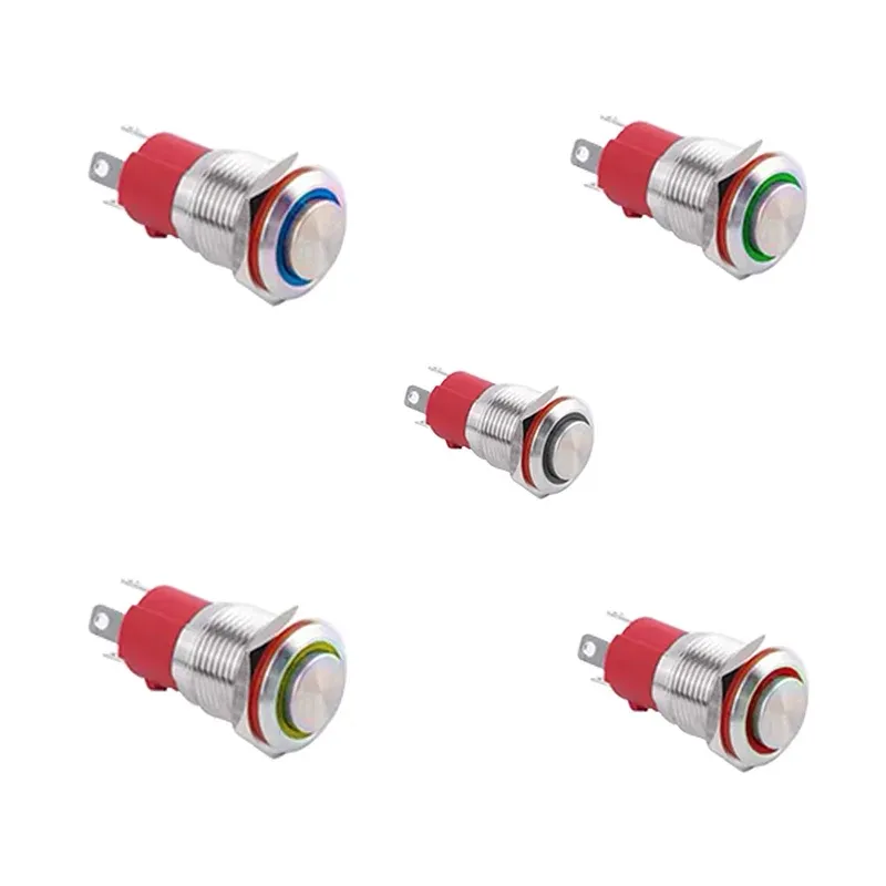 Tipo economico 16mm (convesso) 10A IP67 impermeabile interruttore a pulsante in metallo luce LED interruttore di alimentazione 3-6V 12-24 V rosso/blu/verde