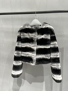 Manteau pour femme en laine réaliste importée de <span class=keywords><strong>France</strong></span>, tricot dense et doux, en fourrure de lapin rex et de chinchilla - Product Image 4