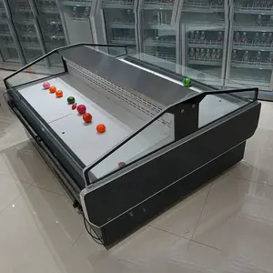 Refrigerador comercial de freio a carros com balcão de autoatendimento para frutas e legumes, freezer de exibição de carne