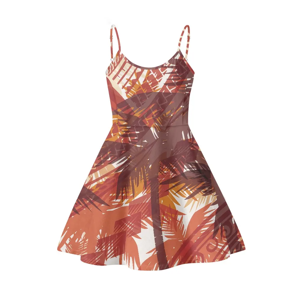 Günstiger Preis Effektive Dinner Party All-Match Mode Polynesian Tribal Design Sling Kleid Blumen Orange Print Gestrickt Slip Kleid