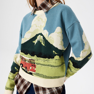 เสื้อสเวตเตอร์ถักลายแจ็คการ์ดแบบกำหนดเองสำหรับผู้หญิง เสื้อไหมพรมถักแบบสวมหัวสำหรับผู้หญิง เสื้อผ้าออกแบบเอง เสื้อสเวตเตอร์ถักแบบกำหนดเอง - Product Image 5