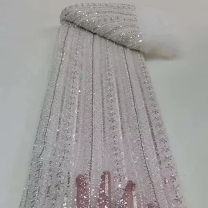 2024 wedding dress embroidery fabric Handmade African lace fabric beaded lace for French tulle lace ladies fabric for party