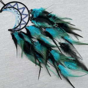 Handcrafted Colorful Feather Lucky Turquoise Pendant Beaded Fairy Lamp Moonlit Dream Catcher