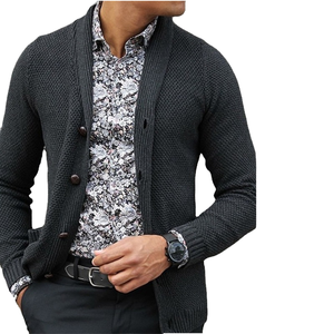 Pull cardigan en tricot de coton et fibre de bambou pour homme, col en V, couleurs contrastées, printemps-automne, simple boutonnage - Product Image 1