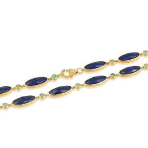 Collar de cuentas de lapislázuli e hidroesmeralda en plata. Eleva tu estilo con este impresionante collar de cuentas de oro amarillo. - Product Image 5