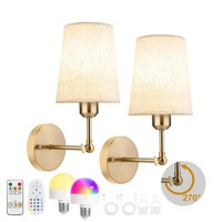 Lampe murale sans fil à LED de style américain, alimentée par batterie, avec abat-jour en tissu, idéale pour les couloirs d'hôtel, les salons et les chevets.