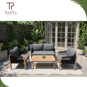 Ensemble de canapés contemporains en bois d'acacia (4 pièces) pliables, écologiques, pour extérieur, jardin, villa, hôtel, avec structure en bois de teck, vente en gros - Product Image 4