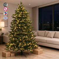 Sapin de Noël artificiel pré-éclairé avec lumières blanc chaud, sapin en PVC à charnières avec support métallique pour décoration intérieure