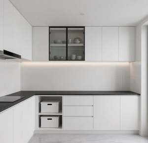 Armoires de cuisine SANTOPOVA de style minimaliste, blanc brillant, éclairage LED dissimulé - Product Image 3