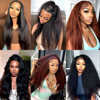 Perruques Lace Front 13x4 en Cheveux Humains Kinky Straight Yaki, Densité 180%, Perruque Frontale HD Transparente Pré-Pluckée pour Femmes Noires