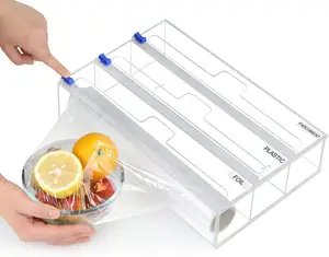 3 Slot Home Organizer Foil and Plastic Wrap Roll Organizer for Kitchen Drawer Acrylic Plastic Wrap Dispenser