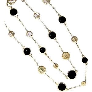 Collar de cadena de eslabones redondos de 36 pulgadas con cuentas de esmalte texturizadas, collar de moda en capas - Product Image 1