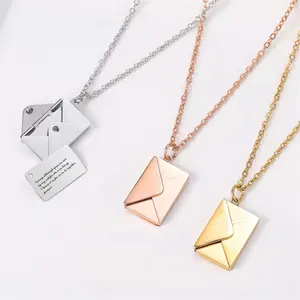 Fashionable women's new envelope Pendant Necklace titanium steel chain pendant supports laser engraved jewelry