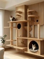 Nouvelle Maison pour Chat Moderne de Luxe en Bois Massif Style Ferme, Grande, Extensible, Gain de Place, Écologique, pour Intérieur