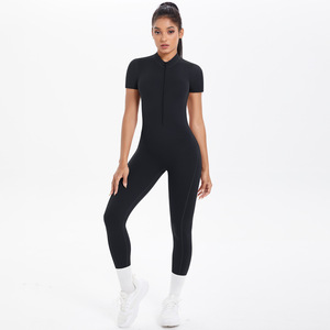 Gym Sports Beauty Back <strong>Short</strong> Sleeve <strong>Skin</strong> Baring Tight Fitting Yoga Clothes Jumpsuit Exercise Women - Product Image 2