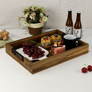 Bandeja de madera con asas <span class=keywords><strong>para</strong></span> servir, bandeja de comida y bebidas <span class=keywords><strong>para</strong></span> mesa de centro, desayuno, cena y bar, bandeja de almacenamiento decorativa rústica FSC - Product Image 6