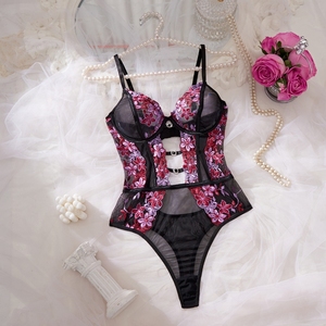 Lingerie féminine une pièce en maille fine transparente avec broderie florale, Teddy Babydoll, nuisette, body <span class=keywords><strong>sexy</strong></span> pour <span class=keywords><strong>femme</strong></span> mature, fermeture dorsale - Product Image 1