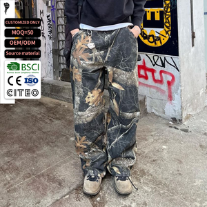 Vaqueros rectos de mezclilla con estampado de camuflaje personalizado para hombre, pantalones cargo lavados de cintura media, estilo urbano - Product Image 1