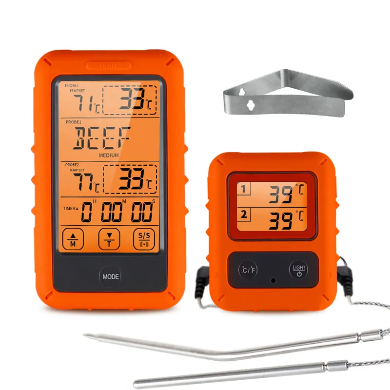 Цифровой термометр для приготовления мяса, кухонный прибор с беспроводным сенсорным экраном, двухканальный, для приготовления пищи, барбекю
