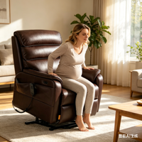 Elektrischer Lift-Sessel mit 4-Punkt-Vibrationsmassage und Heizfunktion, Liegesofa für Senioren, 105-160 Grad verstellbar, Holz, Fernbedienung
