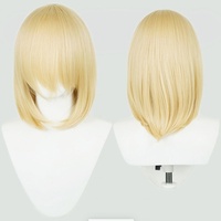 Wig Cosplay Anime Dasar Sedang 40Cm, Wig Rambut Sintetis Tahan Panas, Pirang Hitam Putih Merah Merah Muda Hijau Coklat Emas Biru