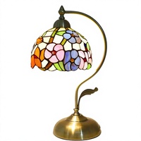 Lampe de table en verre teinté floral style Tiffany, lampe de chevet en métal et fer, lampe de lecture florale pour chambre à coucher et salon