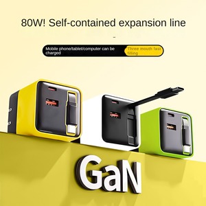 Chargeur USB-C 80W au <span class=keywords><strong>Nitrure</strong></span> <span class=keywords><strong>de</strong></span> <span class=keywords><strong>Gallium</strong></span> compatible UE/US/UK 3.0, charge rapide, câble rétractable, chargeur <span class=keywords><strong>de</strong></span> voyage avec câble <span class=keywords><strong>de</strong></span> données dissimulé - Product Image 2