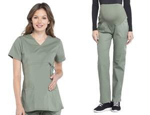 महिलाओं की एक्स मैटरनिटी स्क्रब ने अस्पतालों में नर्सों और डॉक्टरों के लिए सीधी पैर की पैंट के साथ मॉक रैप टॉप सेट किया - Product Image 2