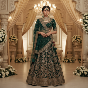 Platinum Plated Vintage Half Bridal Green Zircon Kundan Necklace <b>Set</b> Pearl Drops Earrings Maang Tikka Hathphool Wedding Jewelry - Product Image 3