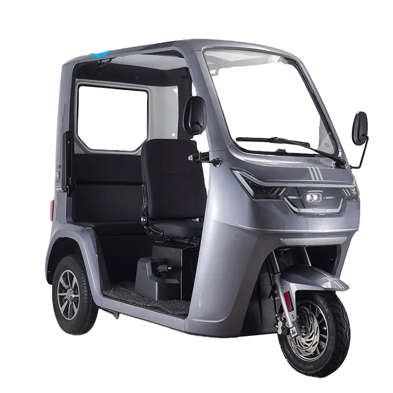 Triciclo eléctrico de pasajeros adultos con entrega puerta a puerta, triciclo para ancianos, triciclo semicerrado de doble propósito para pasajeros y carga