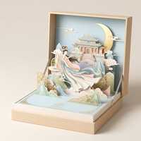 Boîte à gâteaux de lune 3D avec structure animée, emballage cadeau carré en papier pour gâteaux de festival