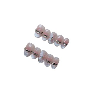 Adesivi per Unghie Ovali con Foglie di Giada Dorata, Bestseller, Fatti a Mano, con Strass, Rimovibili, per Manicure Pronta all'Uso - Product Image 4