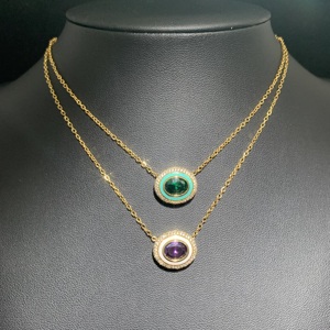 Nuova Collana con Ciondolo Ovale in Zirconia Cubica 5A Micro Pave, Rosso <span class=keywords><strong>Rosato</strong></span> e Azzurro, Gioielli da Donna alla Moda - Product Image 5